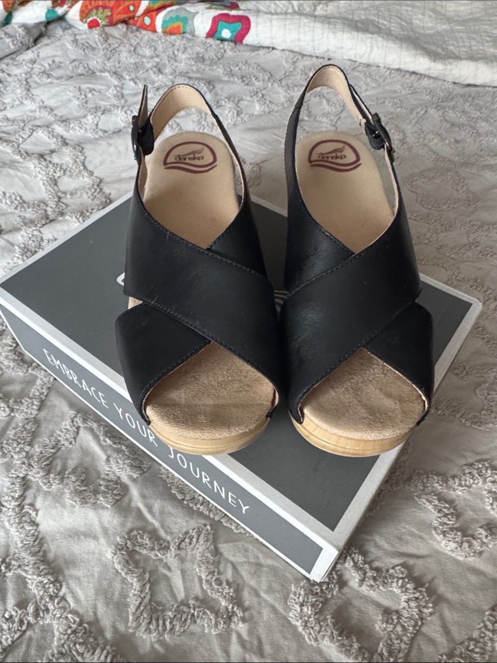 Dansko Black Leather Slingback Clog Sandals - Picture 2 of 5